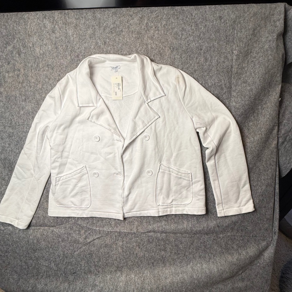 Splendid Diana French Terry Blazer XL White Cotton Double Breasted Jacket NWT